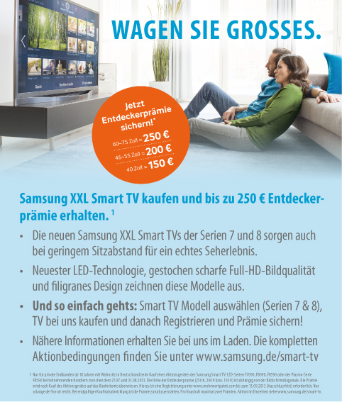 Samsung XXL Smart TV kaufen und bis zu 250 € Entdeckerprämie erhalten